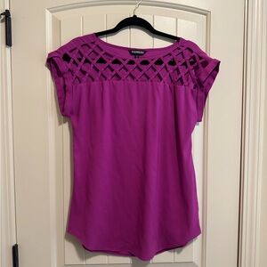 Express Purple Blouse with Cutout Neckline